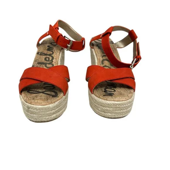 Sam Edelman Destin Orange Platform Espadrille Wedge Sandal women's size 8.5 - Picture 4 of 11